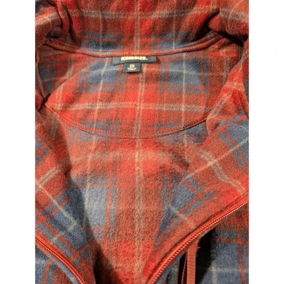 KingSize Mens 4XL Big Fleece Vest Red Blue Plaid Full Zip Pockets Sleeveless - Picture 4 of 9